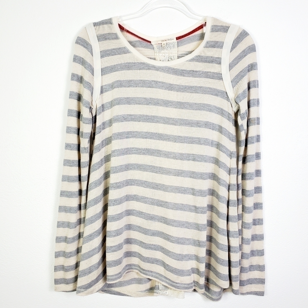 REWIND STRIPED LACE BACK DETAIL TOP